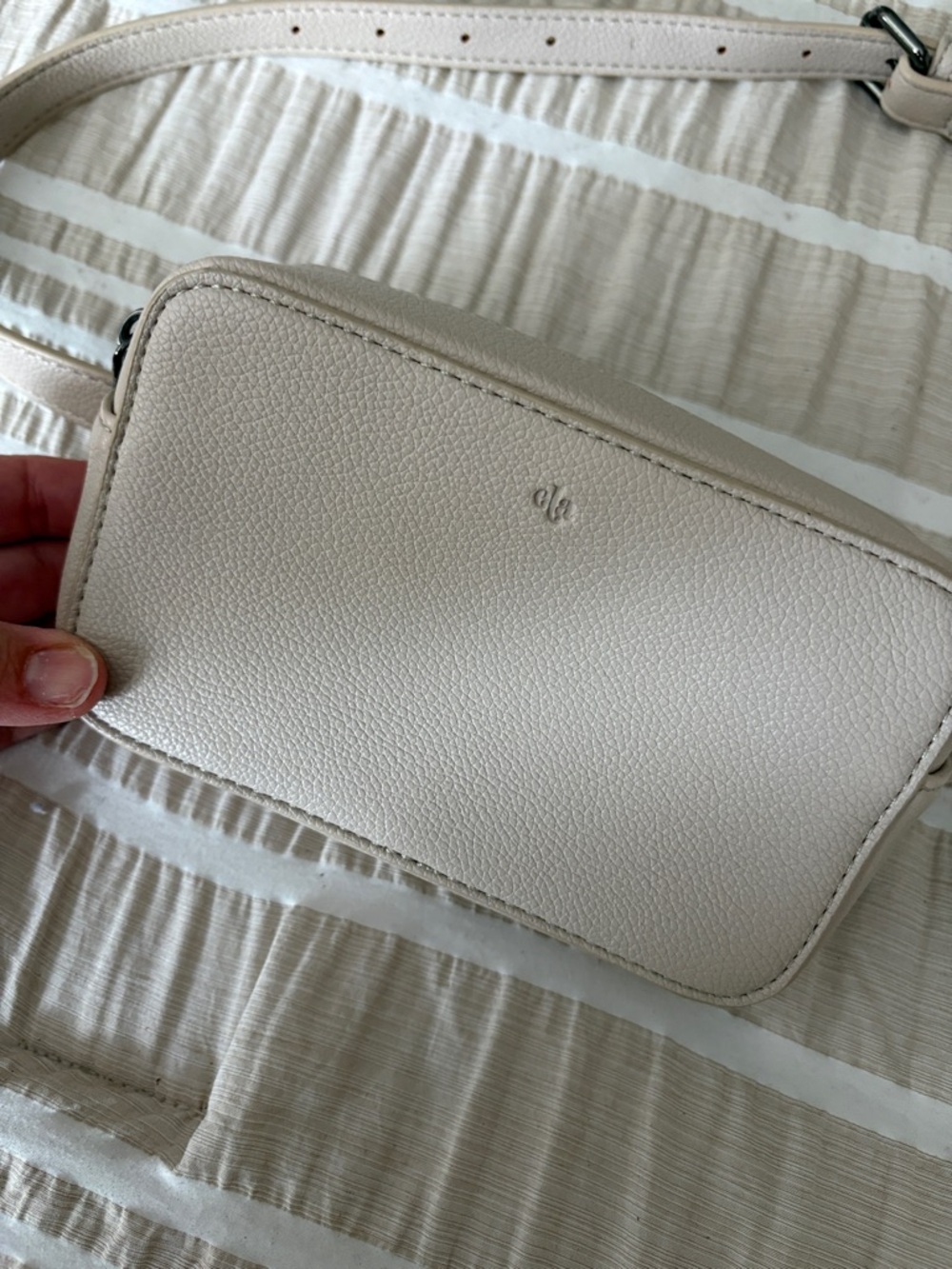 Leather Crossbody Bag in Light Beige